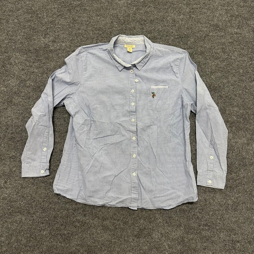 U.S. Polo Assn. Button Down Womens Size XL Blue Gingham Cotton Long Sleeve Shirt